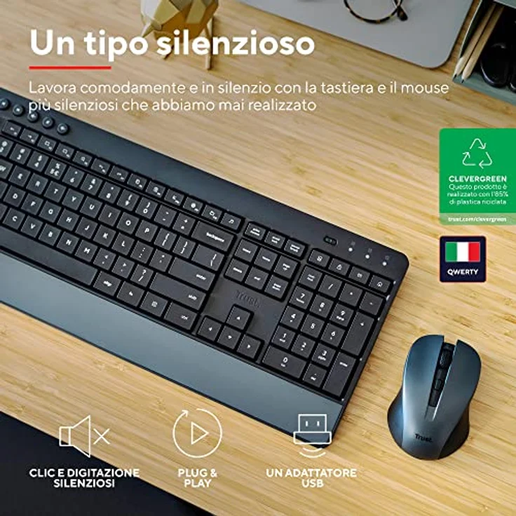 Trust Trezo Tastatur Maus Set Kabellos, Italienisches QWERTY-Layout – Bild 2