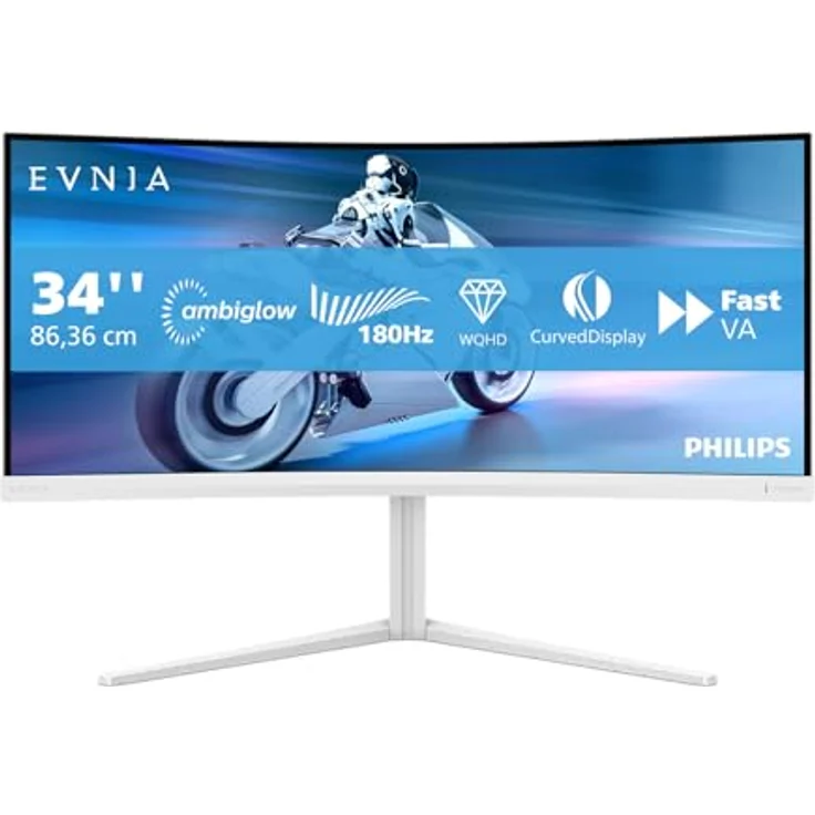 AOC Philips Evnia 34M2C5501A - 34 Zoll WQHD Curved Gaming Monitor, 180 Hz, 1 ms, FreeSync Premium, Ambiglow Weiss – Bild 2