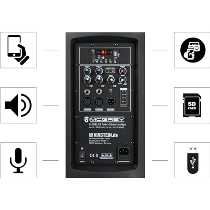 McGrey E-208LAB Aktiv Line Array Akku-Säulenanlage Stereo Set Schwarz - 200 Watt, Bluetooth, Subwoofer 8" – Bild 5