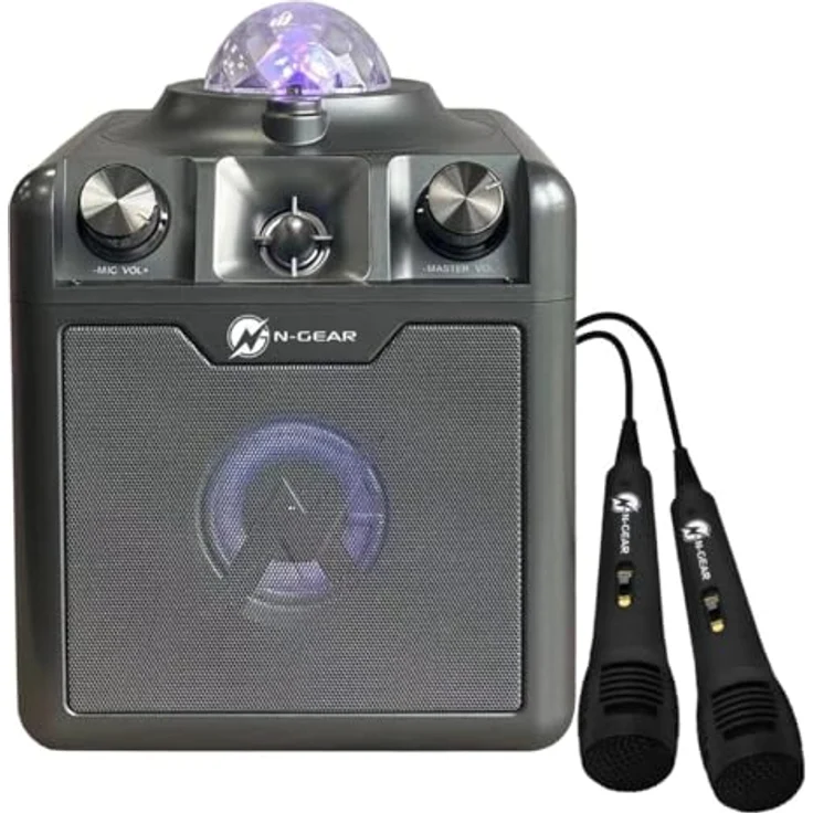 N-Gear Disco Star 710, Bluetooth Lautsprecher mit 50 Watt, Akku bis 6 h, integrierter Sternenprojektor, Grau – Bild 1