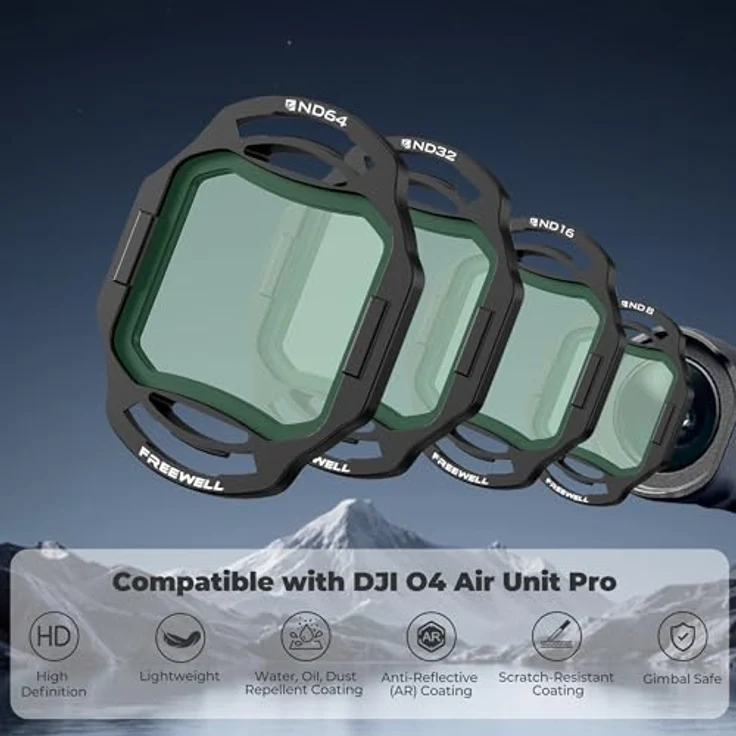 Freewell ND-Filter 4er-Pack für DJI O4 Air Unit Pro, ND8, ND16, ND32, ND64, Hochwertiges optisches Glas für filmische Aufnahmen – Bild 2