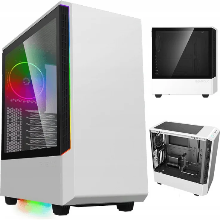 COIL Panda T802 Mid-Tower ATX PC-Gehäuse mit gehärtetem Glas, ARGB 12cm Rainbow-Lüfter, Weiß