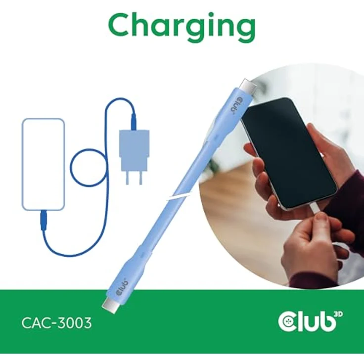 Club3D CAC-3003 Lifestyle USB-C Kabel, 240W PD, 20Gbps, 2m, blau – Bild 5