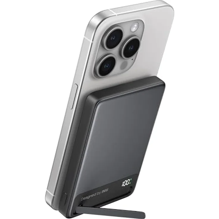 INIU Kabellose MagSafe Powerbank 10000mAh, 2x USB-C, Magnetisch, Schwarz