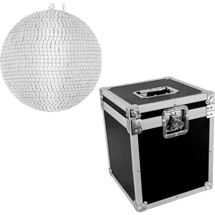 Varytec Mirror Ball 30 + Case Bundle, 30 cm Spiegelkugel mit Flyht Pro Transportkoffer