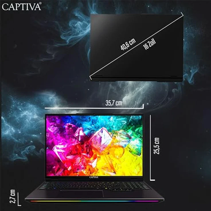 Captiva Ultimate Gaming Notebook, 16" WQXGA, AMD Ryzen 9 9955HX, 64 GB DDR5, 2000 GB SSD, NVIDIA GeForce RTX 5090, Schwarz – Bild 6