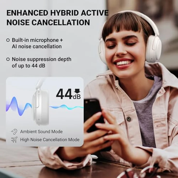 Edifier V80 Wireless Over Ear Kopfhörer mit -44dB ANC, Hi-Res Audio, 45 Std. Akku, Bluetooth 5.4, Multi-Point-Verbindung, AI-Klare Anrufe, Schnellladung - Blushell – Bild 2
