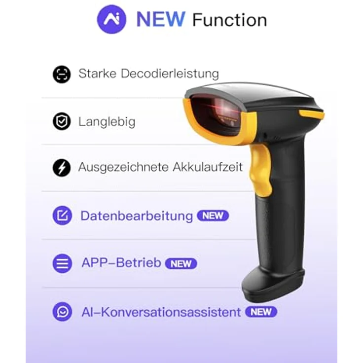 Inateck BCST-21 KI, Kabelloser 1D Barcode Scanner mit Bluetooth, 2000mAh Akku, 3 Monate Akkulaufzeit, Unterstützung für Inateck App und SDK, extrem robust – Bild 3