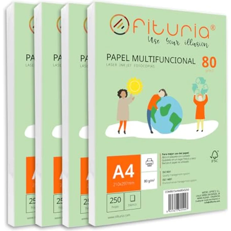 OFITURIA DIN A4 Druckerpapier, 1000 Blatt, 80g/m², weiß, multifunktional für Laser- und Tintenstrahldrucker – Bild 1