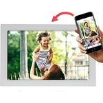 Denver PFF1037 Digitaler Bilderrahmen mit Glasdisplay und WiFi, 10.1 Zoll, Elektronischer Bilderrahmen 16GB mit FRAMEO App, IPS Touchscreen, Auto-Rotate, Micro SD Slot, Weiß