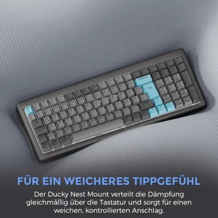 Ducky Cushion 98 Gaming-Tastatur, 96%, DE-Layout (ISO), Shush Green Switches, RGB, 2,4 GHz/Bluetooth, Nickel – Bild 3