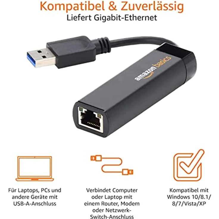 AmazonBasics USB-3.0-auf-10-100-1000-Gigabit-Ethernet-Internetadapter - Preisvergleich – Bild 4