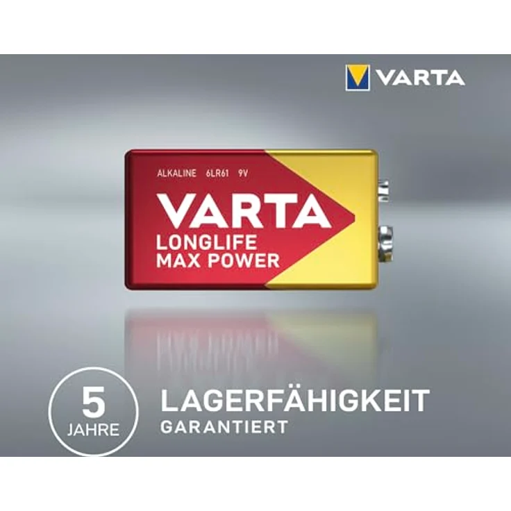 VARTA Longlife Max Power 9V Block 6LR61 Batterie, Alkaline E-Block Batterien ideal für Feuermelder Rauchmelder Stimmgerät (1er Pack) – Bild 3