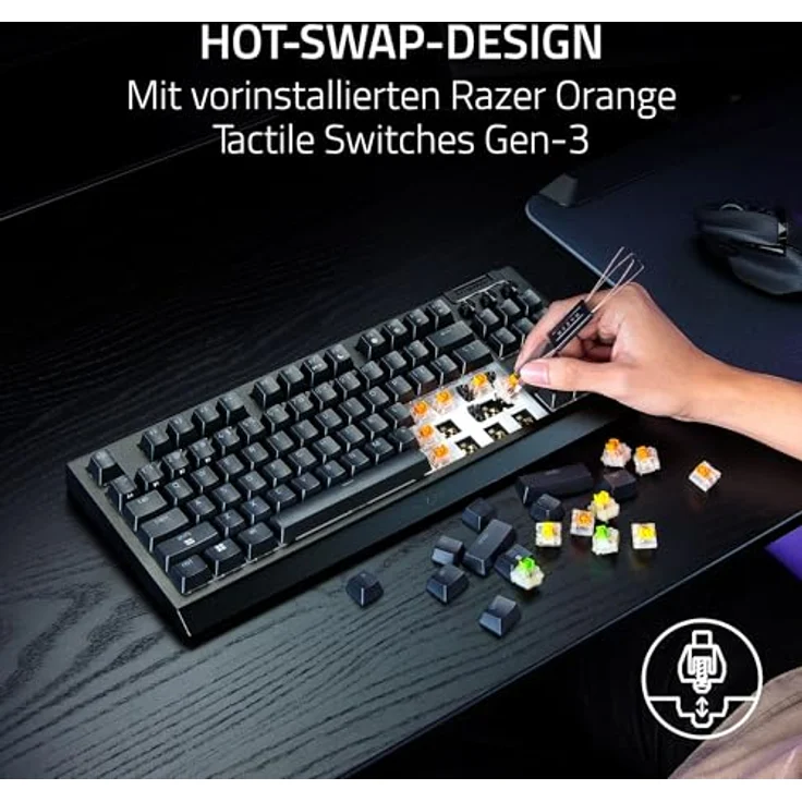 Razer BlackWidow V4 Tenkeyless HyperSpeed, Kabellose Hot-Swap-Gaming-Tastatur mit Orange Tactile Switch, Bluetooth & HyperSpeed 1000Hz, QWERTY US-Layout, Schwarz – Bild 3