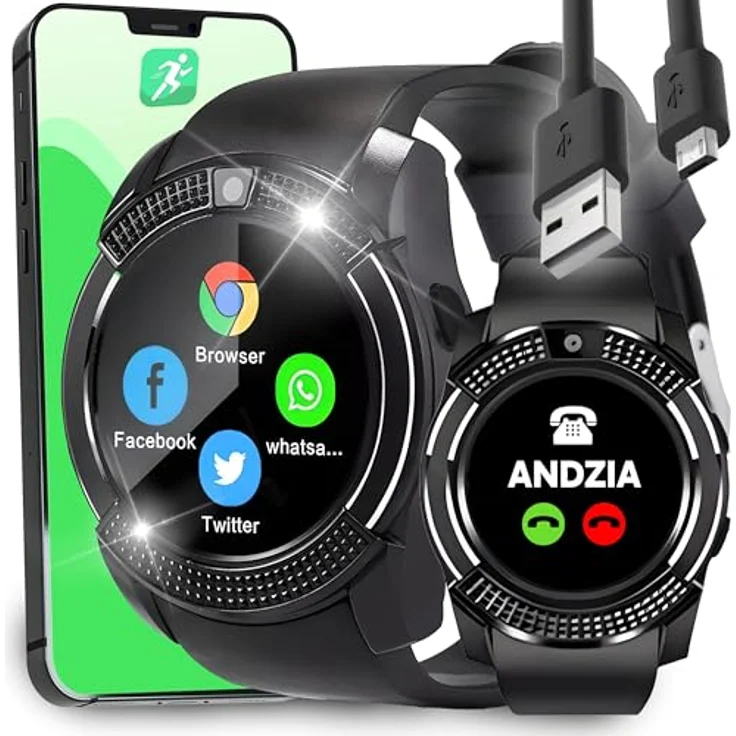Retoo Smartwatch Damen Herre 1,54 Zoll Fitnessuhr Tracker Schrittzähler Herzfrequenz Sportuhr Schlafmonitor 380 mAh Armbanduhr Smart Watch Stoppuhr für Android in Schwarz – Bild 1