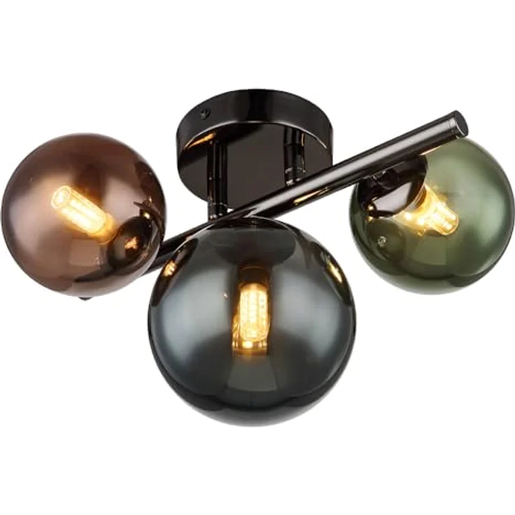 GLOBO LIGHTING Deckenleuchte Metall grau matt Glas Kugel bronze petro grün, 3 flammig 3x G9 LED warmweiß 28,5 x 23,5 x 20,5 cm – Bild 4