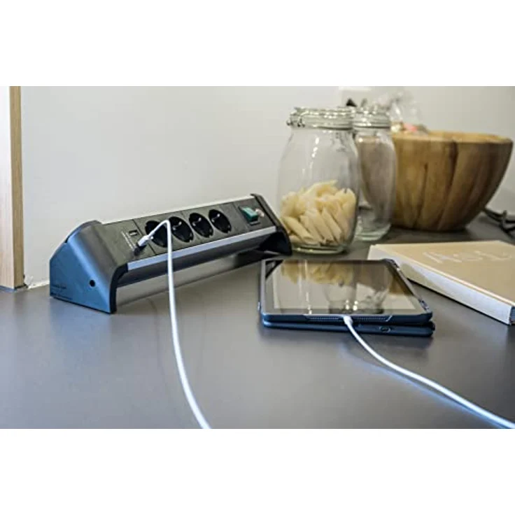 Brennenstuhl Alu-Office-Line Steckdosenleiste 4-Fach/Mehrfachsteckdose mit USB (Steckerleiste ideal für den Schreibtisch, 1,8m Kabel, mit Schalter, Made in Germany) – Bild 4