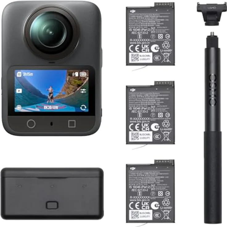 DJI Osmo 360 Adventure Combo, 360 Kamera mit 1-Zoll-Sensor, 8K Video, 4K/120fps, 170° Weitwinkel, 3 Akkus, Action-Kamera für Sport und Vlog