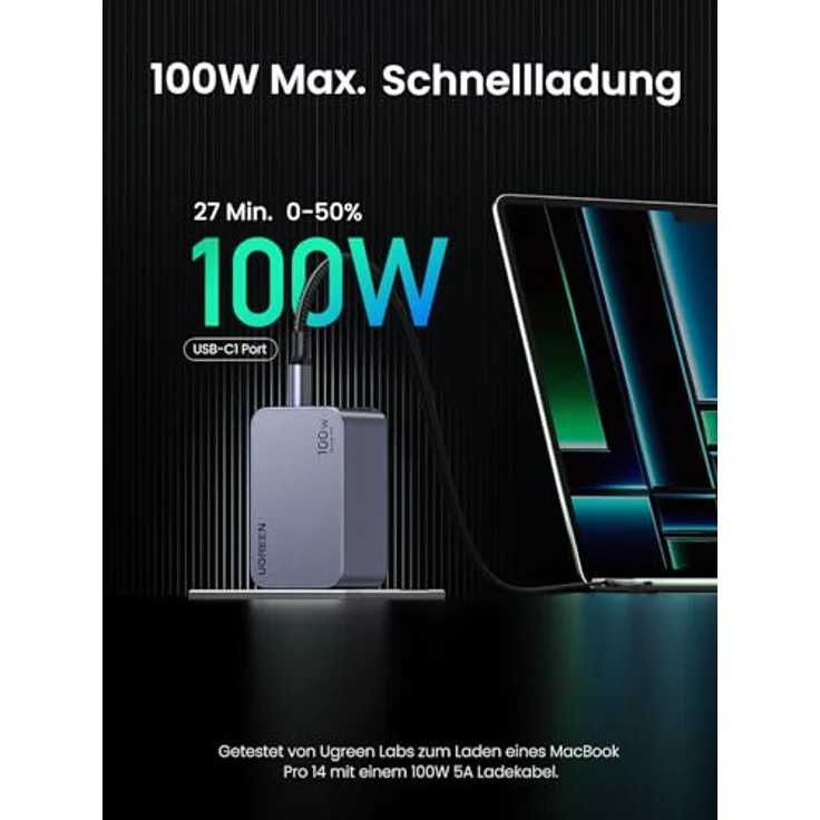 UGREEN USB C Ladegerät, Nexode Pro 100W GaN Charger Mini USB C Netzteil 3-Port Schnellladegerät PPS 45W kompatibel mit MacBook Pro/Air, iPad, iPhone 15 Pro Max, Galaxy S23 Ultra, Dell XPS – Bild 2