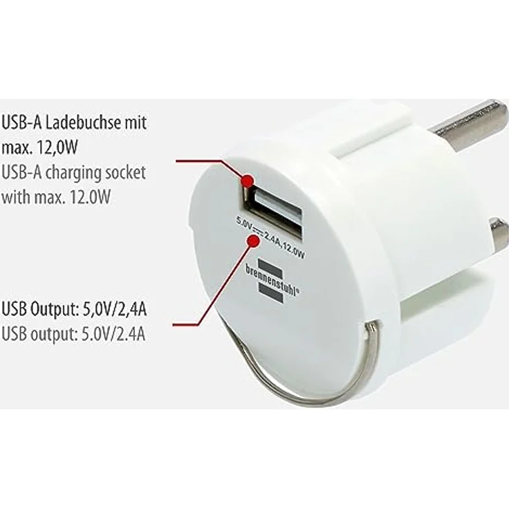 Brennenstuhl USB Steckdosenadapter (USB Ladegerät zum Einstecken in ein Steckdosennest, 2,4A, kompatibel mit IP44 Steckdosen und Kabeltrommeln von Brennenstuhl, flaches Design) – Bild 2