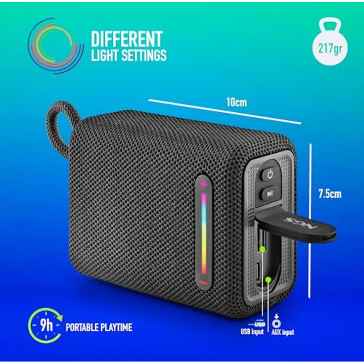 NGS Roller Furia 1, Tragbarer Bluetooth-Lautsprecher mit 15 W, RGB-Lichtern, IPX6-Wasserdichtigkeit, True Wireless, bis zu 9 Stunden Batterielaufzeit, Blau – Bild 2