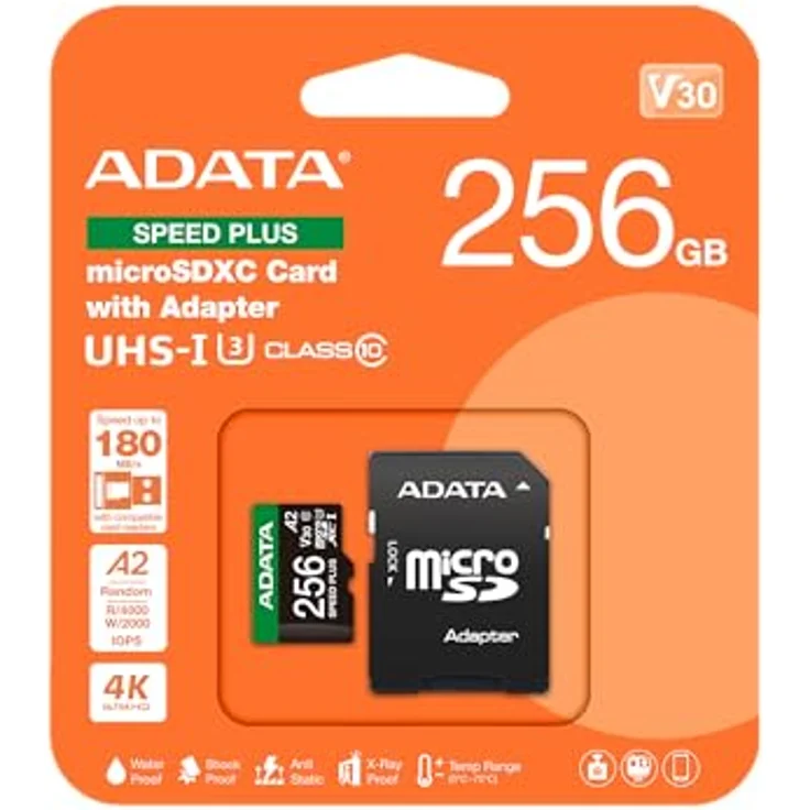 ADATA Speed Plus microSDXC 256 GB, UHS-I U3, Class 10, V30, A2, ideal für Drohnen und Action-Kameras – Bild 2