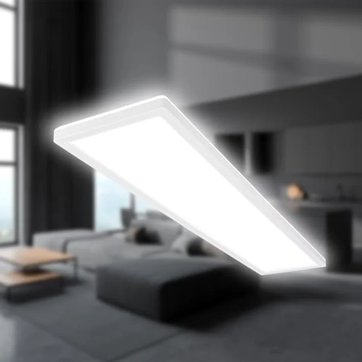BRILONER LED Deckenlampe 98cm, flach, neutralweißes Licht, 4800 Lumen, Wohnzimmerlampe, 98x20x3 cm, Weiß – Bild 1