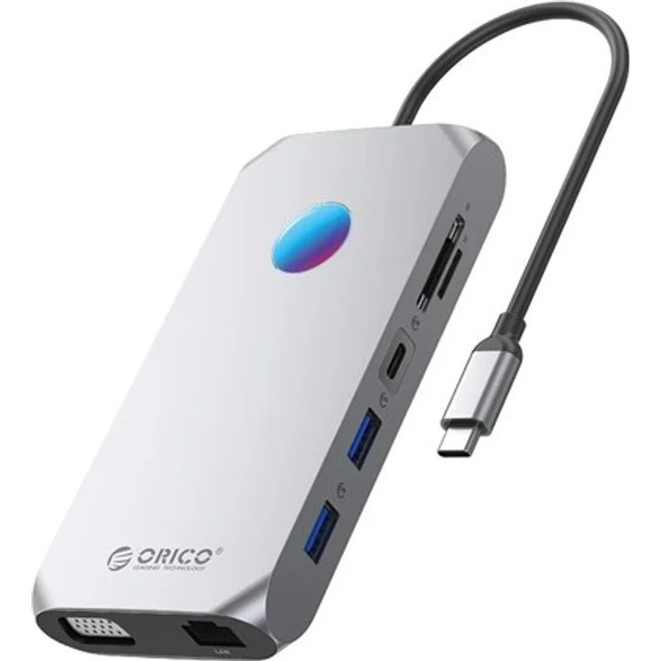 ORICO XCR 12in1 RGB USB-C Docking Station, USB 3.1 Hub mit 4K HDMI, Gigabit Ethernet und RGB-Beleuchtung, grau