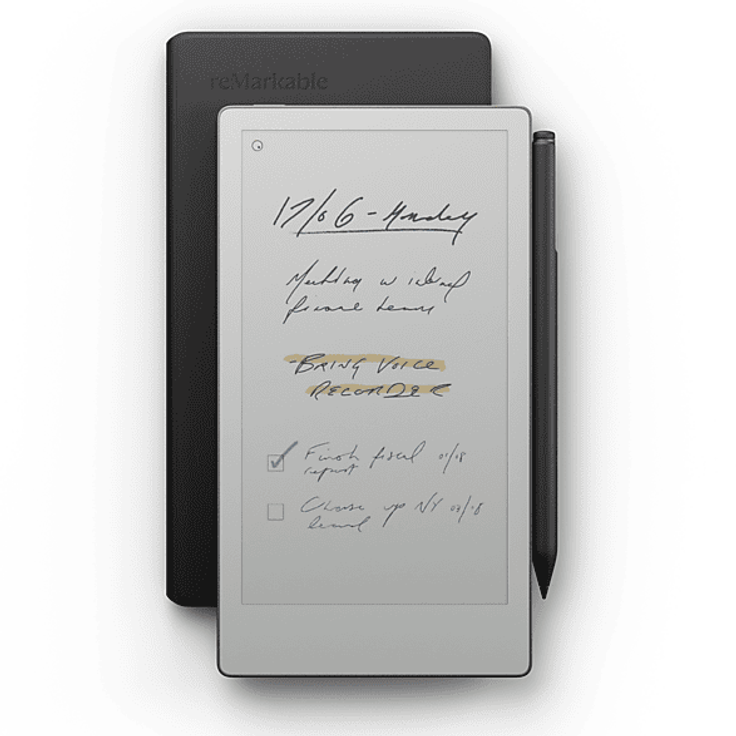 reMarkable Paper Pro Move, 7,3" digitales Notizbuch mit Marker Plus und Book Folio im Mosaikgewebe, Grau