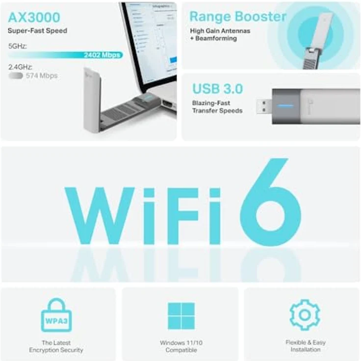TP-Link Archer TX50UH, WLAN-Adapter mit 3000 Mbit/s, Schwarz, Wi-Fi 6, USB 3.2, Ideal für PC/Laptop – Bild 4