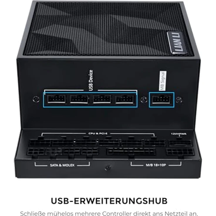 Lian Li Edge EG850 PC Netzteil, 850 Watt, PCIe 5.1, ATX 3.1, 80 Plus Platinum, modular, mit Sleeved Cable Kit, 12VHPWR für NVIDIA RTX, leiser Lüfter, integrierter USB Hub - Schwarz – Bild 2