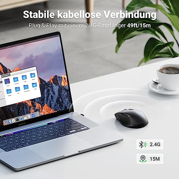 UGREEN Wireless-Maus mit 4000 DPI, Ergonomisches Design, 18 Monate Akkulaufzeit, kabellose Funkmaus für Laptop und Computer, kompatibel mit Windows, macOS, Linux (Schwarz) – Bild 5