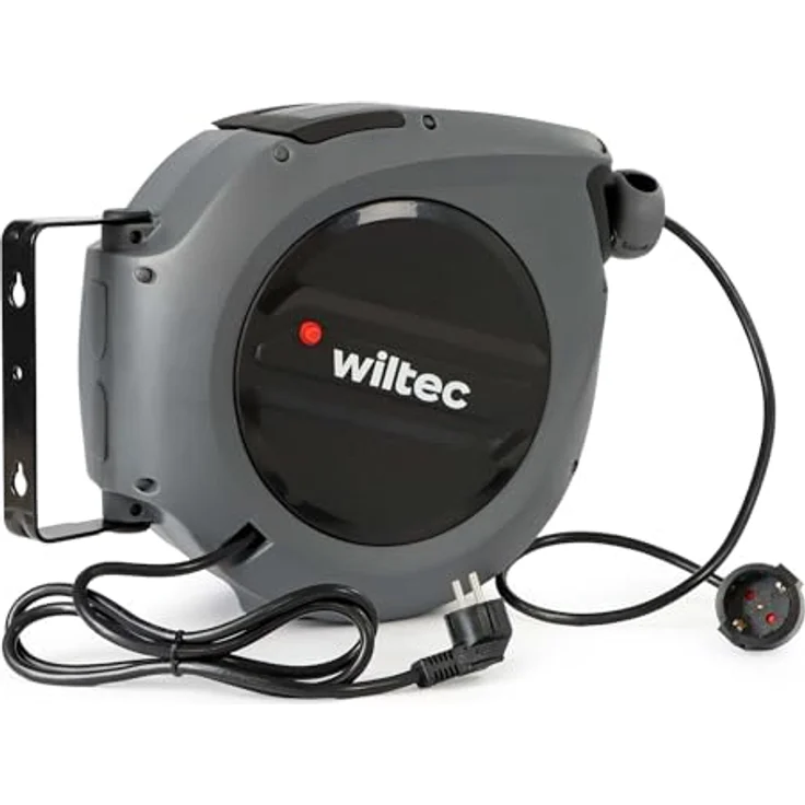 Wiltec Kabeltrommel 20 m + 2 m, automatischer Kabelaufroller 1500 – 3200 W, Verlängerungskabel Trommel 180° Halterung, robuste Kabel Trommel, schwarz – Bild 3