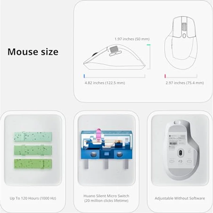 Keychron M6 8000Hz, Kabellose Maus mit Bluetooth, 2,4 GHz, PixArt 3950 Sensor, ergonomisches Design, Weiß – Bild 5