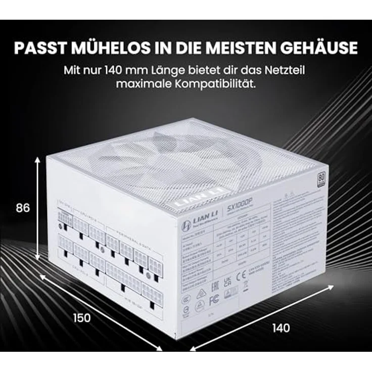 Lian Li SX Series 1.000 Watt 80 PLUS Platinum Netzteil, vollmodular, PCIe 5.1, ATX 3.1, weiß – Bild 3