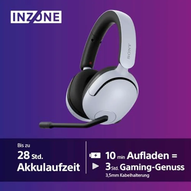 Sony INZONE H5 - Wireless Gaming Headset, 360 Spatial Sound für Gaming, komfortabler Sitz, 28 Std. Akkulaufzeit, geringe Latenz, Mikrofon mit AI, PC & PS5 kompatibel - Weiß – Bild 4