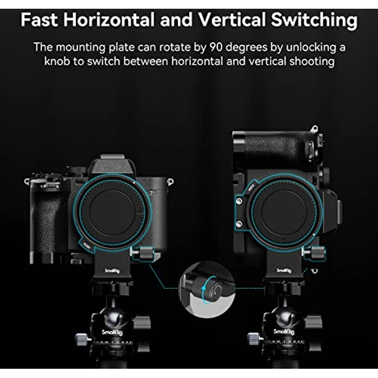 SMALLRIG Rotatable Collar Mount Plate für Sony Alpha 7R V/Alpha 7 IV/Alpha 7S III/Alpha 7R IV, für Arca-Typ und für Manfrotto RC2-Platte, Unterstützt Horizontale und Vertikale Aufnahmen - 4148 – Bild 4