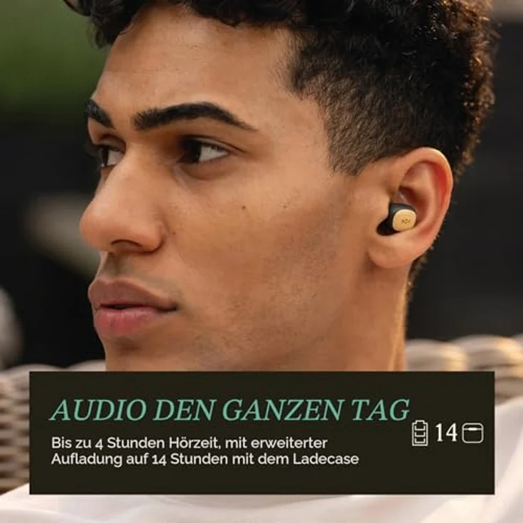House of Marley Smile Jamaica TWS Mini, Drahtlose In-Ear-Kopfhörer, Schwarz, 24 Stunden Akkulaufzeit, nachhaltige Materialien, Touch-Bedienung – Bild 3