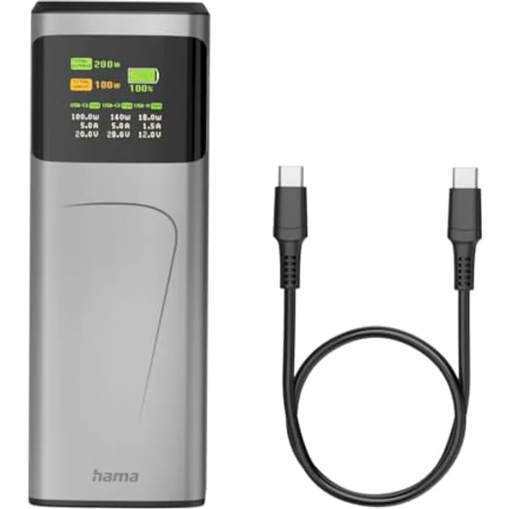 Hama High Power Powerbank, 24000 mAh, 200 W, mit Schnellladefunktion und TFT-Farbdisplay, Grau – Bild 5