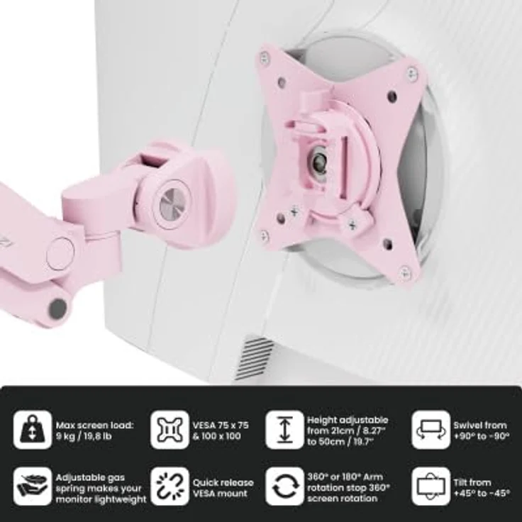 Arozzi TIS Alzare Neo Gas, Monitorarm mit verstellbarer Halterung für 32" Monitore, lila – Bild 3