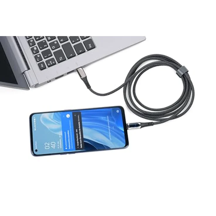 TROIKA CBL20/BK, 2 m USB C zu USB C/Lightning Kabel, langlebig aus recyceltem Polyester, Schwarz mit Ladeanzeige – Bild 3
