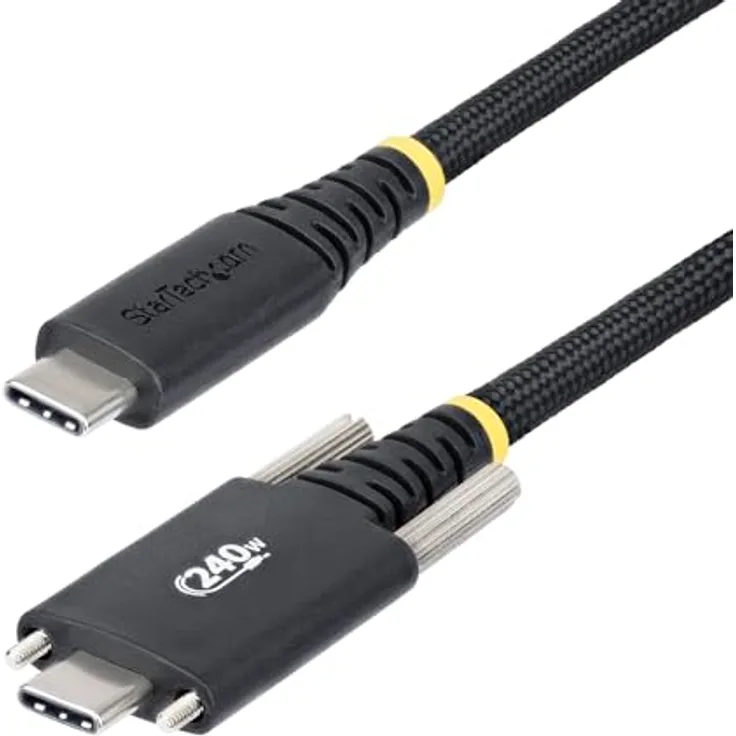 StarTech.com 3m USB-C-Ladekabel, Schraubensicherung, 240W (5A) PD EPR, Laptop-Ladekabel Nylon Geflochten, Schwarz