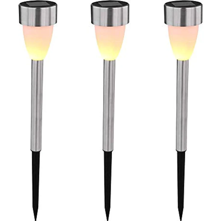 GLOBO LIGHTING 3x LED Außen Solar Garten Steck Leuchte Lampe Flacker-Effekt Beleuchtung Hof Weg – Bild 1