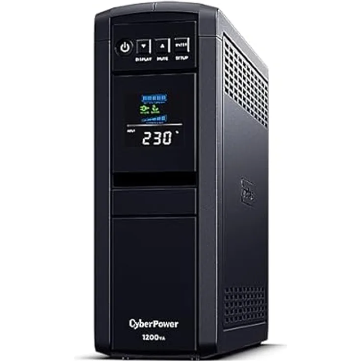 CyberPower CP1200EIPFCLCD Line-Interactive USV 1200VA/720W Reine Sinuswelle, AVR, LCD, USB (HID), DB9, RJ45 LAN Protection, Ausgang (2) Schuko (4) IEC, Expansion Port für Opt. Netzwerkkomunikation