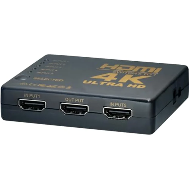 MaxTrack CS1-5L 5-Fach HDMI Umschalter, 4K@30Hz, HDMI Splitter mit IR-Fernbedienung, HDCP Unterstützung, Full HD, 340 MHz Bandbreite – Bild 1
