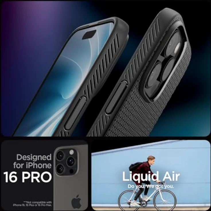 Spigen iPhone 16 Pro Hülle [rutschfest] Liquid Air Case - Matte Black – Bild 2
