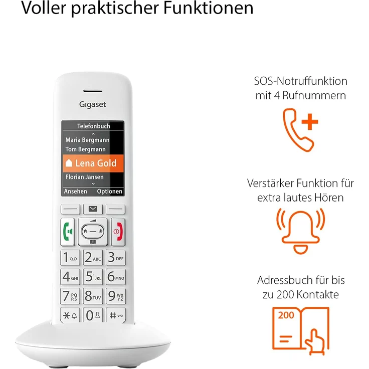 Gigaset E370HX IP Telefon, FRITZ!Box kompatibel, schnurlos mit großen Tasten, Seniorentelefon mit SOS-Funktion, einfache Bedienung, Farbdisplay, Mobilteil, weiß – Bild 9