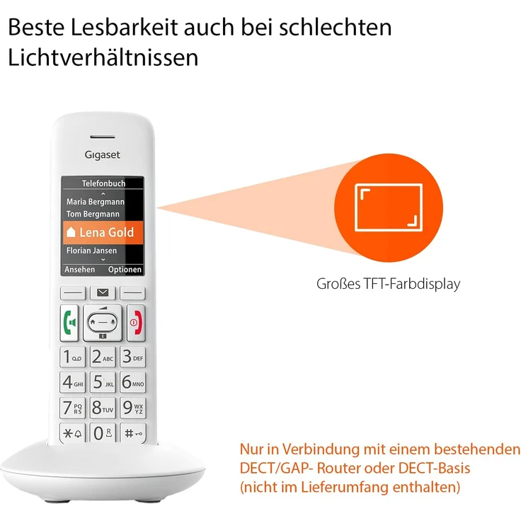 Gigaset E370HX IP Telefon, FRITZ!Box kompatibel, schnurlos mit großen Tasten, Seniorentelefon mit SOS-Funktion, einfache Bedienung, Farbdisplay, Mobilteil, weiß – Bild 8