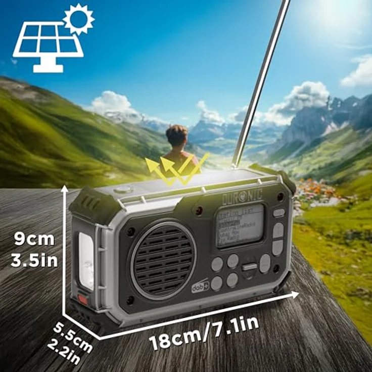 Duronic SDAB1 Kurbelradio, Tragbares Solar DAB FM Radio mit LED Licht, 2000mAh Powerbank und Bluetooth Lautsprecher – Bild 2