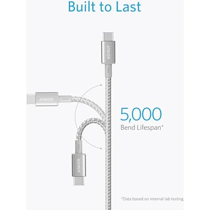 Anker New Nylon USB-C to USB-C 100 W Cable, 3 m, silber (A8758041) – Bild 6